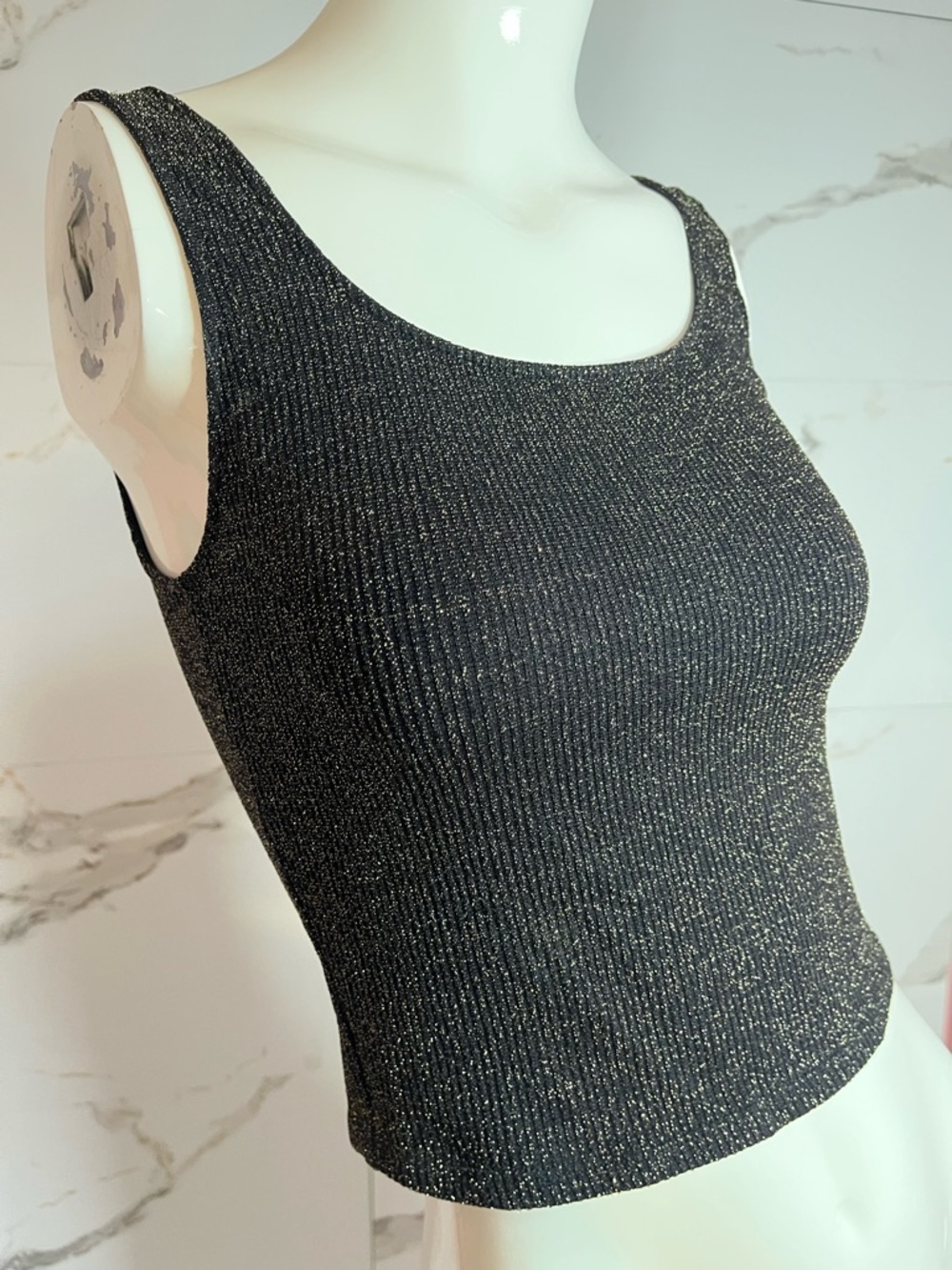 Dynamite Sleeveless Gold Metallic Black Ribbed Crop Top Size S. Date Night Party